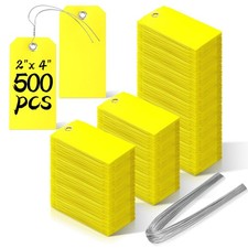 500 PCS Plastic Shipping Tags Wire Waterproof Heavy Duty Yellow 2x4 Inch