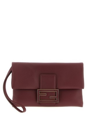 Fendi Bordeaux Lamb Leather Clutch Bag 100% Authentic
