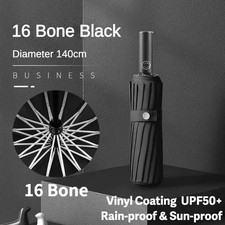 Large Automatic Folding Umbrella 140cm Windproof UV Protection Sun Rain