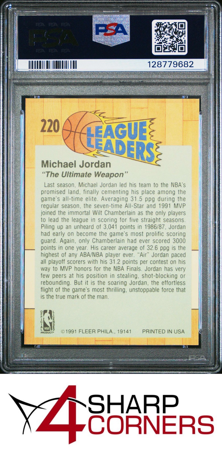 1991 FLEER #220 MICHAEL JORDAN BULLS HOF PSA 10 view 2