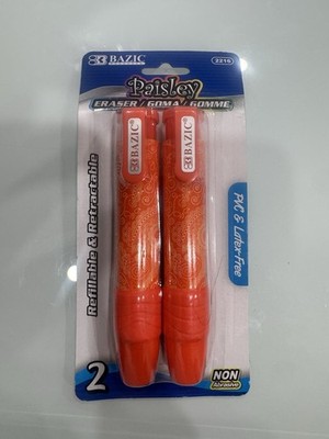 Bazic Paisley Refillable Pen Style Erasers Multicolor 2-Pack 2216