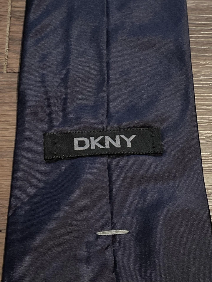 DKNY Tie Mens Navy Blue 100% Silk Necktie Solid Classic Business Formal Dress - Image 3 of 4