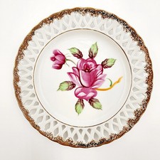 Plate-Hand Painted Rose Plate Made in Japan-Decorative-Reticulated Lace Edge