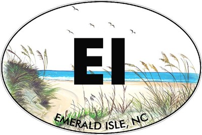 EI Emerald Isle NC Oval Bumper Sticker - 3x5 Inch Durable Polyester Decal