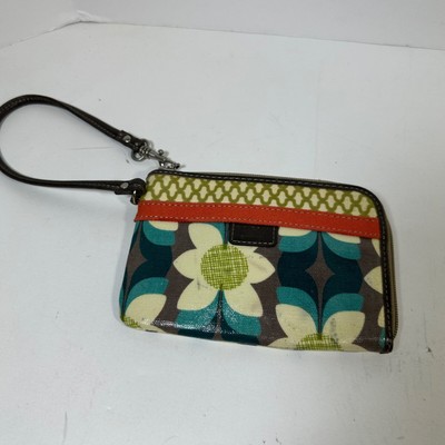 Fossil KEY-PER Wristlet Coated Wallet Clutch Zipper Organizer SunFlowers Floral