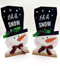 Rustic Snowman Christmas Decorations Let It Snow Wood Decor Set of 2 Pre Owned