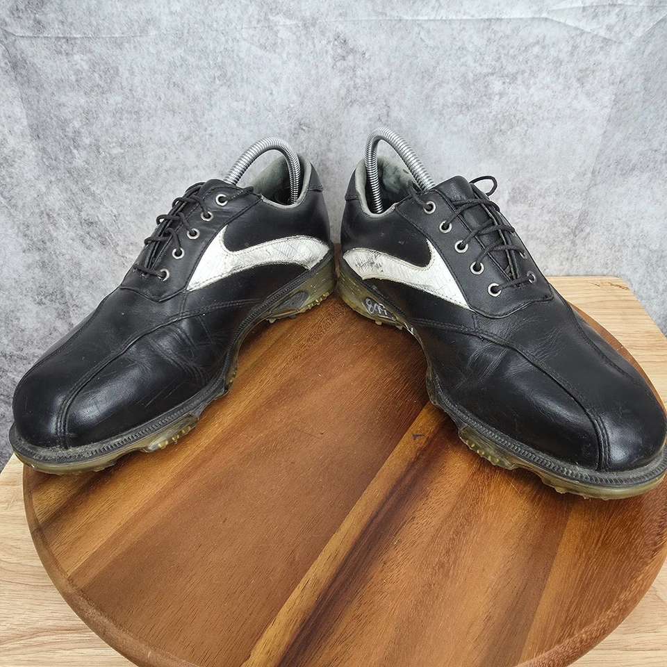 Footjoy FJ DryJoys Tour 高尔夫鞋男式 7.5 黑色白色皮革钉 53599R — 第 4/4 张图片