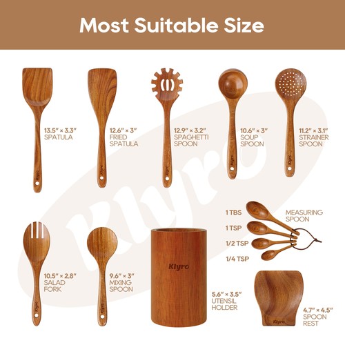 Juego de cucharas de madera para cocinar, utensilios de cocina antiadherentes con 4 piezas Measuri... - Imagen 7 de 8