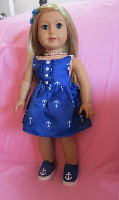 Summer Blue Anchor Dress Set fits Girl Doll 18 Inch Clothes Seller lsful