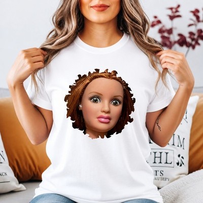 Distressed Doll Face T-Shirt Cute Doll Tee Big Eyes Aesthetic Trendy Tee