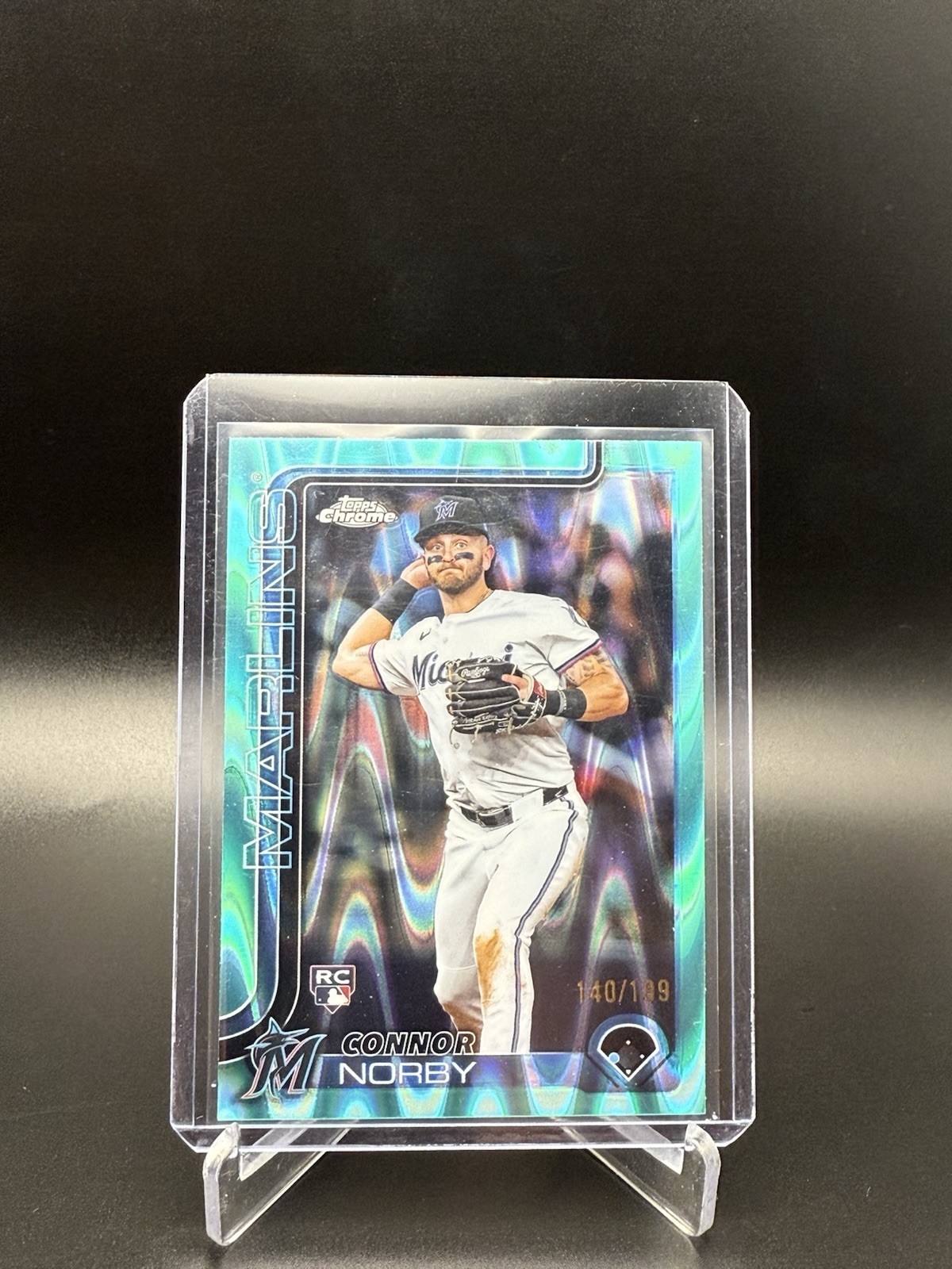 2025 Topps Chrome CONNOR NORBY ROOKIE AQUA RAYWAVE /199 Marlins #199 RC