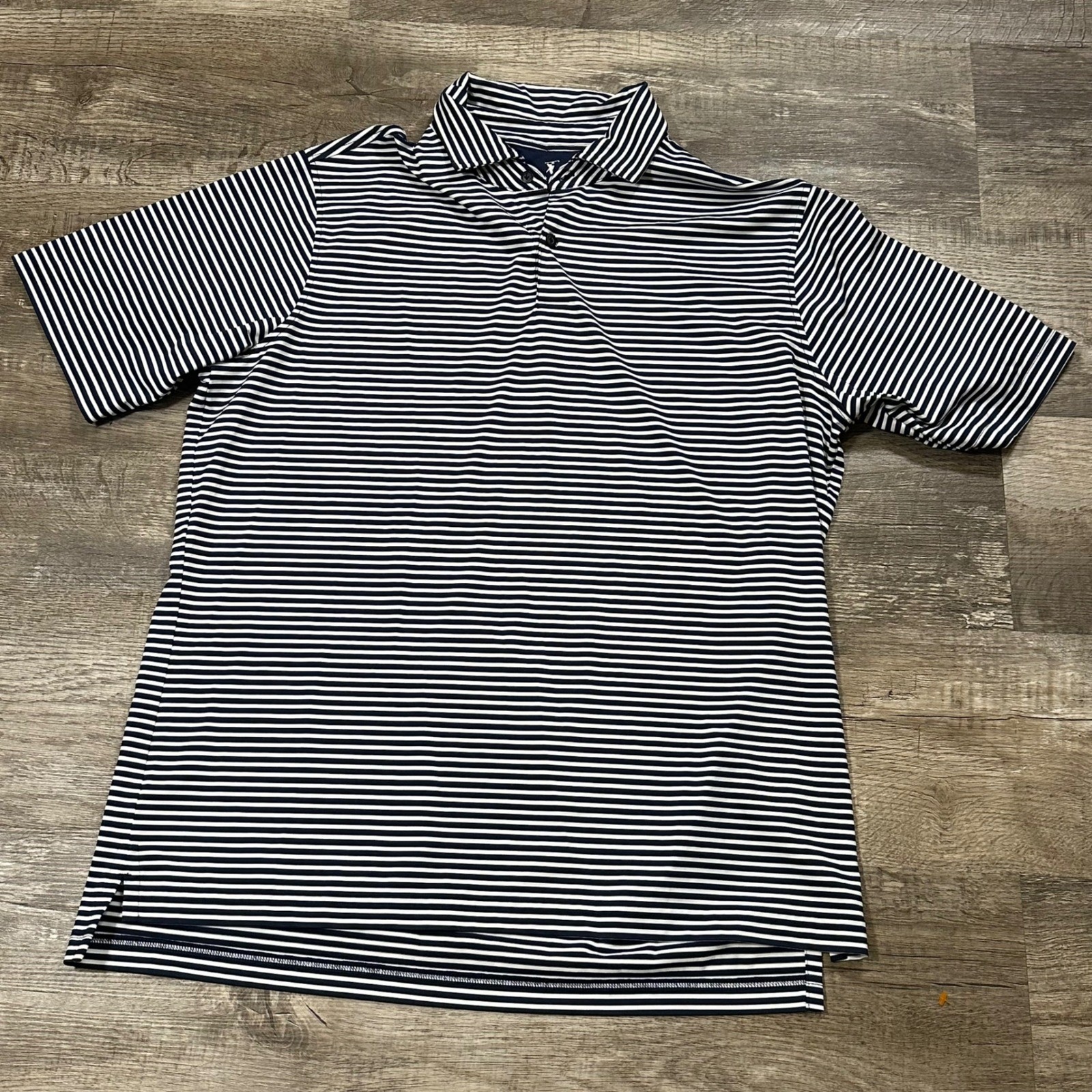Fairway & Greene Mens Large Navy White Striped Performance Golf Polo Shirt USA