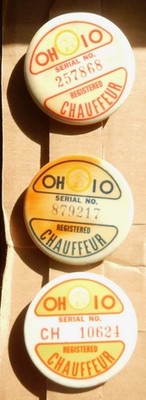 Vintage Ohio Registered Chauffeur Badges Set of 3 Pinback Buttons