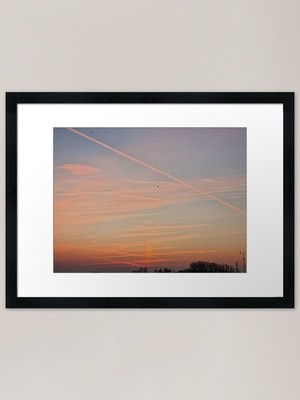 Sunset Sky Divided by Flight Trail  Framed Wall Art Poster Canvas Print Picture