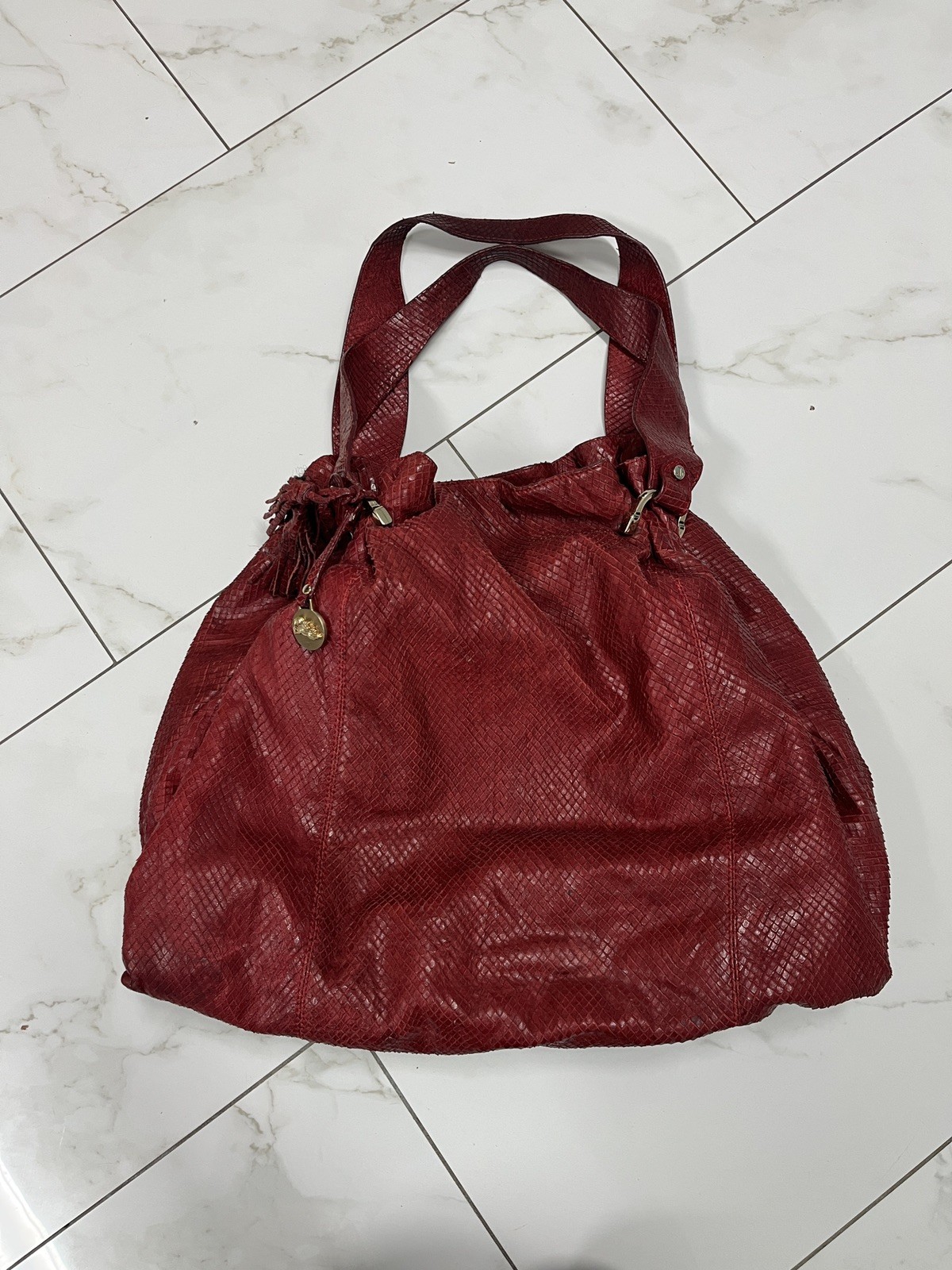 JENRIGO RED SNAKE PYTHON LEATHER LARGE TOTE HAND … - image 1