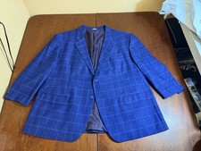 2025 OAK HILL Royal Blue Windowpane Plaid Sport Coat Suit Blazer 3XL 54R / 56R