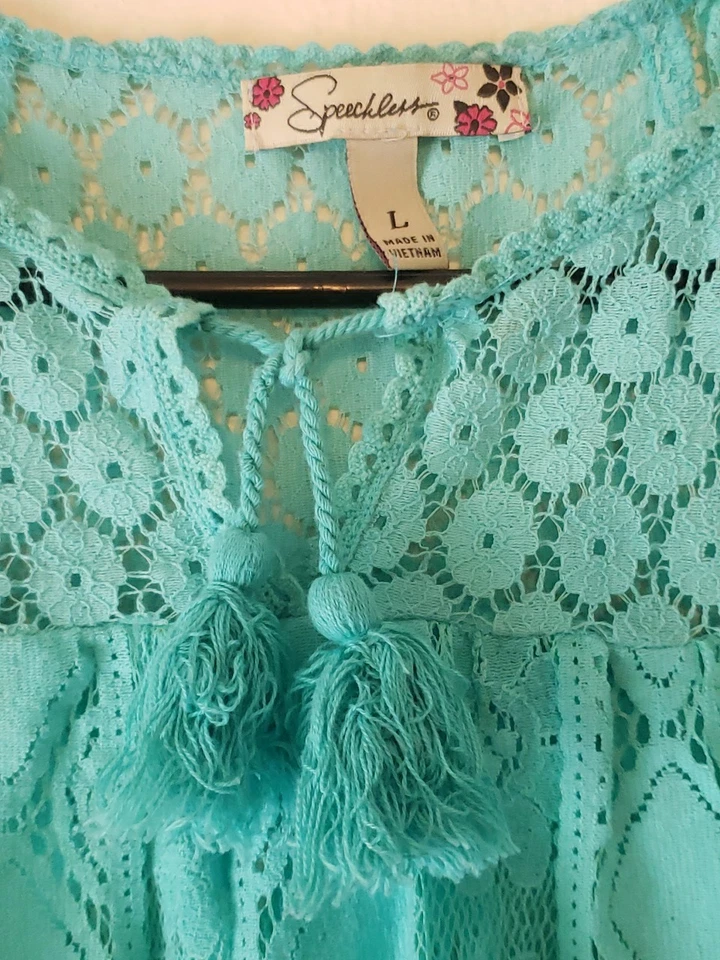 Speechless Girls Size Large Lace Blouse With Faux Tassle Ties Good For Layering - Image 3 of 4