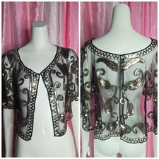 Exquisite Black Gold Sequin Lace Bolero Capelet One Size