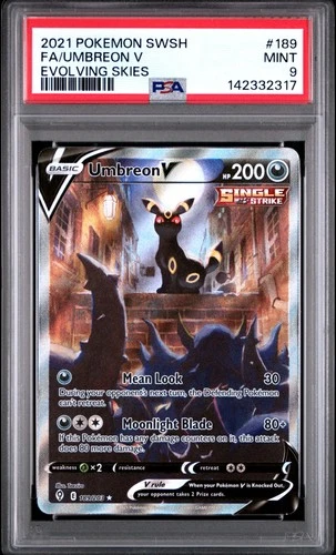 2021 POKEMON SWORD & SHIELD EVOLVING SKIES #189 FULL ART/UMBREON V PSA 9