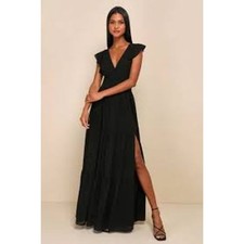 Lulus Dress Womens Extra Small Black Tiered Maxi Elegant Boho Wedding Cocktail