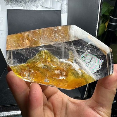 400g TOP Natural Rainbow Yellow gum flower quartz crystal mineral specimen