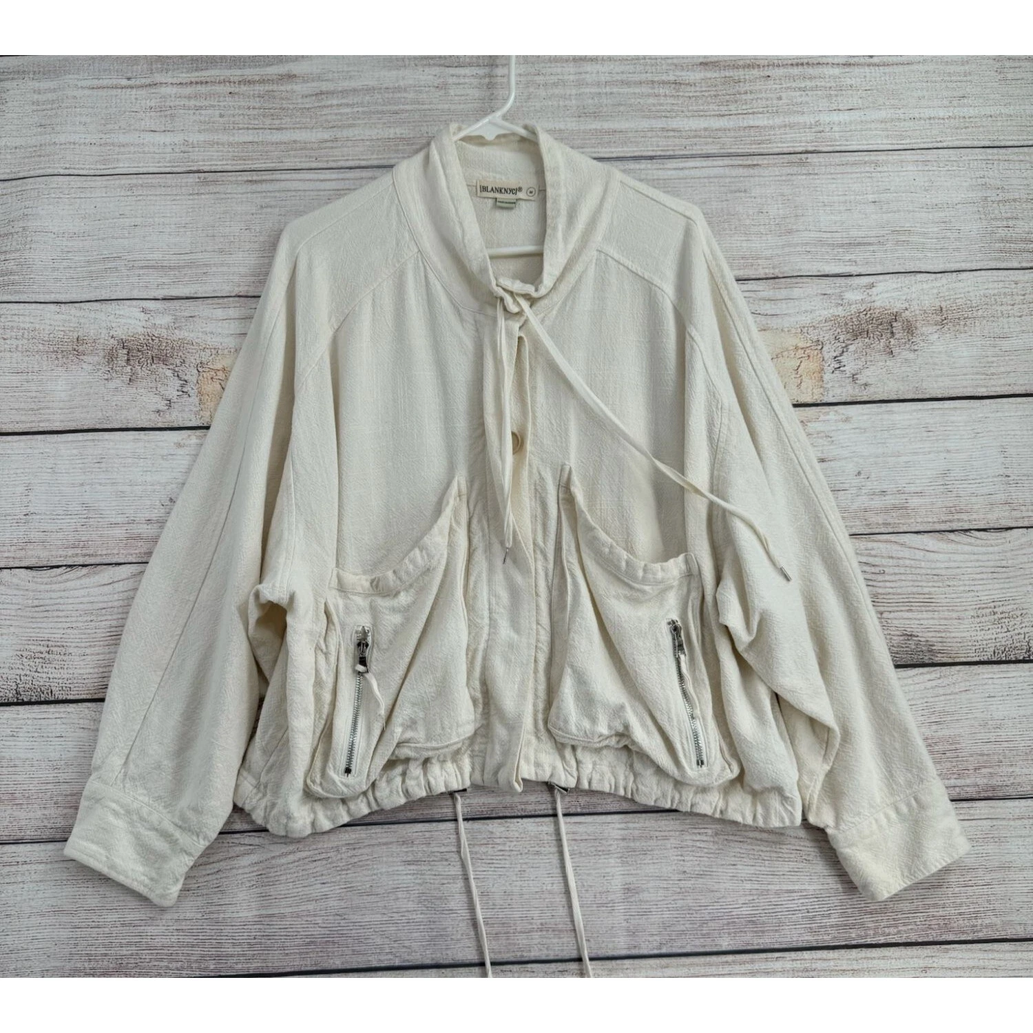 OFF WHITE Giacca da spiaggia donna BlankNYC misto lino con bottoni taglia M panna avorio