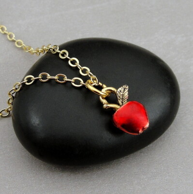 Tiny Red Apple Necklace Teacher's Apple Charm Jewelry Gift for