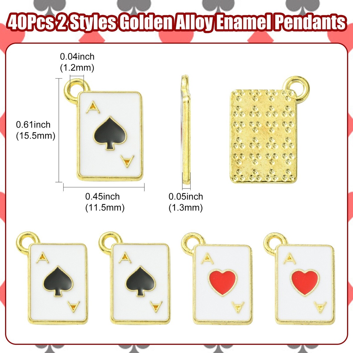 20pcs Enamel Heart Poker Card Charms - Metal Jewelry Making Pendants For DIY Crafts