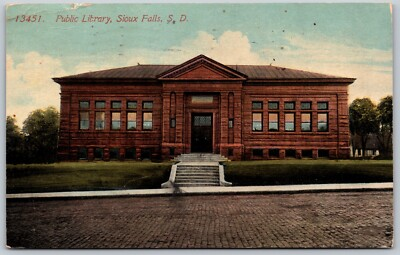 #ad c1914 Public Library Sioux Falls South Dakota ANTIQUE Postcard 3630 $10.98