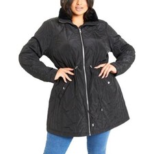Evans Womens Faux Fur Trim Quilted Cold Weather Puffer Jacket Coat Bhfo 3728