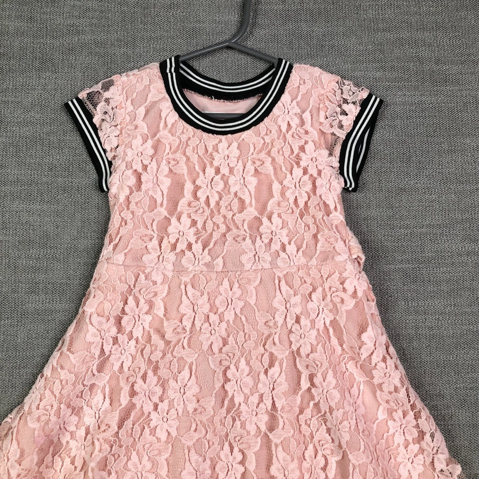 Bonnie Jean Dress Girls 5 Pink Lace Crochet Lined Pullover Summer Preppy Belt - Image 2 of 4