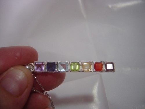 Beautiful Solid Silver 17" chain & superb genuine mixed gem stones long Pendant- - Bild 8 von 13
