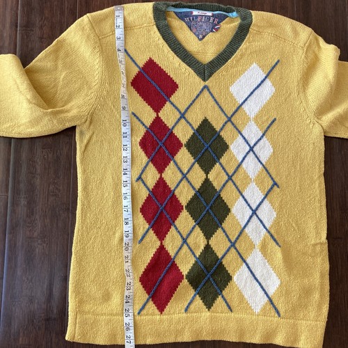 Suéter Vintage Tommy Hilfiger Amarillo Algodón Mezcla Arcila Cuello en V XL - Imagen 6 de 12
