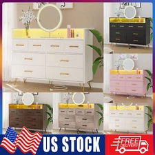 8 Drawers Dresser with LED Light & Charging Station Chest of Drawers for Bedroom