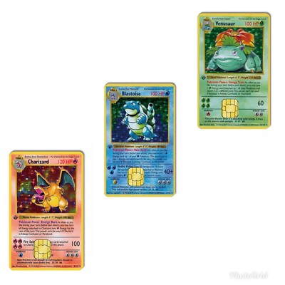 (3) Charizard Blastoise Venusaur 1st Edition Credit Card Skin Decal Pokemon