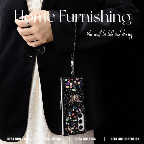 Bling Colorful Diamond Gem Butterfly Strap Case For Samsung Galaxy Z Fold7/6/5/4 - Picture 21 of 27