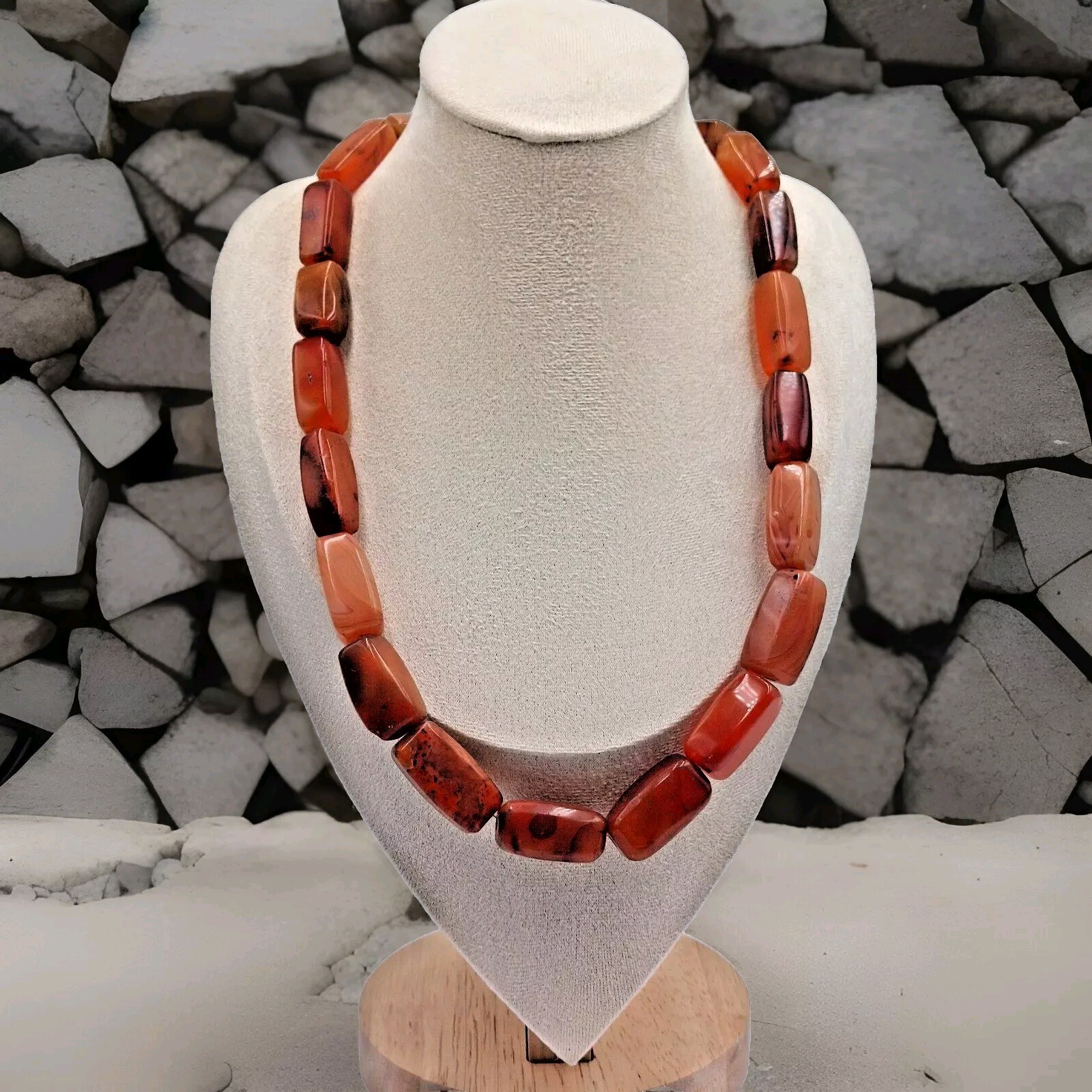 Vtg. Statement Bold Rectangular Bead Natural Carn… - image 1