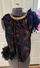 Black Rainbow Fireworks Feathers Dance Costume Leotard Adult Size Medium