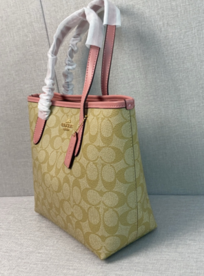 Coach Mini City Tote Signature Canvas CN733 Khaki/Pink