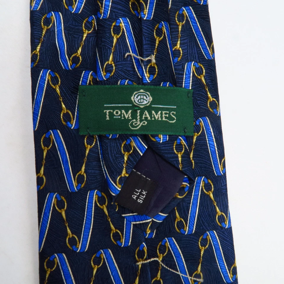Tom James 黑色蓝色金马位条纹男式领带 58x3.75 经典 — 第 3/4 张图片