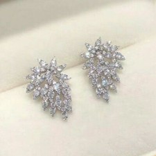 Gorgeous Cubic Zircon Silver Plated Stud Earring for Women Jewelry Lab-Created