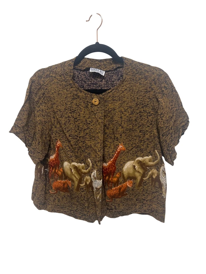 Camisa corta vintage con botones de abeja Robbie con estampado de animales de safari Foto 2 de 4
