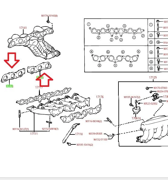 JUEGO DE JUNTAS DE COLECTOR DE ESCAPE DE FÁBRICA OEM LEXUS 2001-2005 IS300 17173-46051 Foto 2 de 2