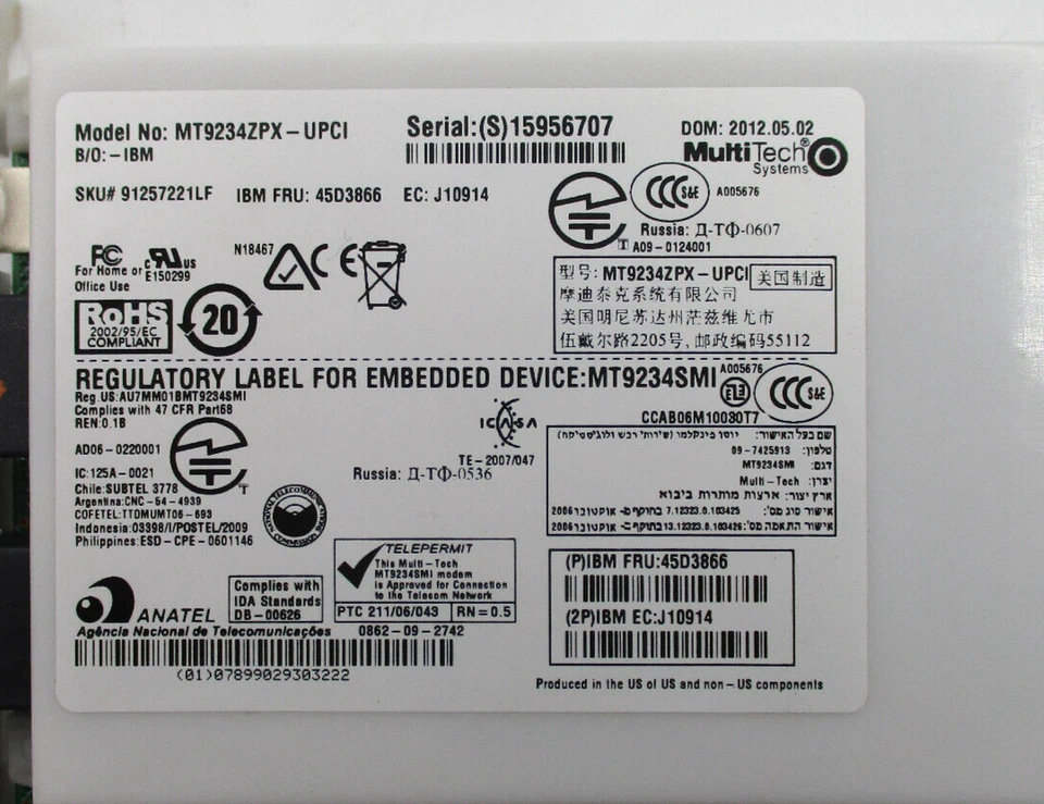 IBM MT9234ZPX-UPCI V.92 PCI Voice/Data/Fax Internal Modem P/N: 45D3866 Tested - Image 4 of 4