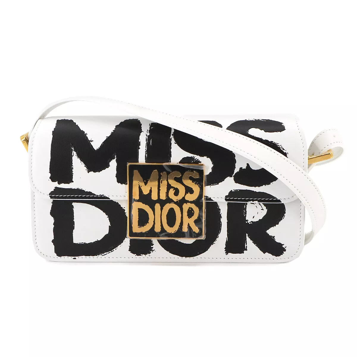 Christian Dior Miss Dior sac à bandoulière à rabat cuir blanc noir sac à main 90270934