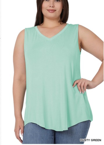 ZENANA 5540 PLUS Luxe Rayon V Neck Sleeveless Hi Lo Hem Tunic Top - Picture 19 of 22