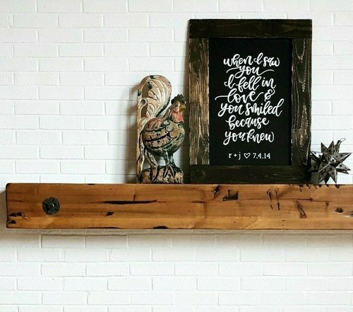 Fireplace Mantel Floating Shelf Knotty Alder Antique Bolts Distressed & Glazed - Picture 5 of 8
