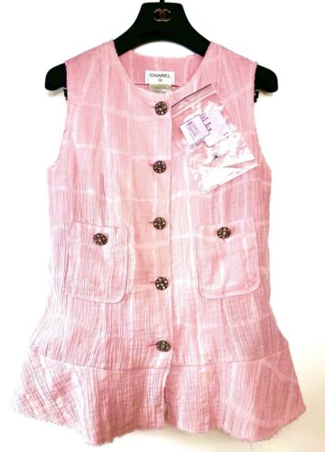 Chanel 2012 Barbie Pink Tweed Jacket Vest 38 40 42 6 8 10 Shirt Top Gripoix M L