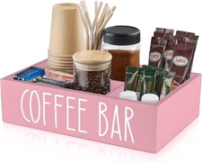 ALELION Pink Coffee Station Organizer with Removable Dividers - Wood 