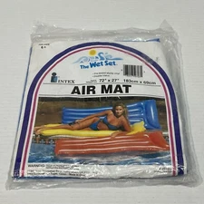 Vintage 1992 Intex Wet Set Vinyl Air Mat 72x27” Blue Inflatable Pool Float NEW